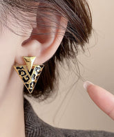 Fine Leopard Alloy Resin Drop Glaze Triangle Stud Earrings